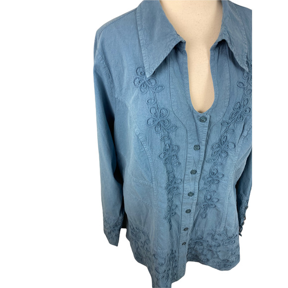 Soft Surroundings NEW 1X Blue Embroidered Button Front Tunic - Picture 2 of 4